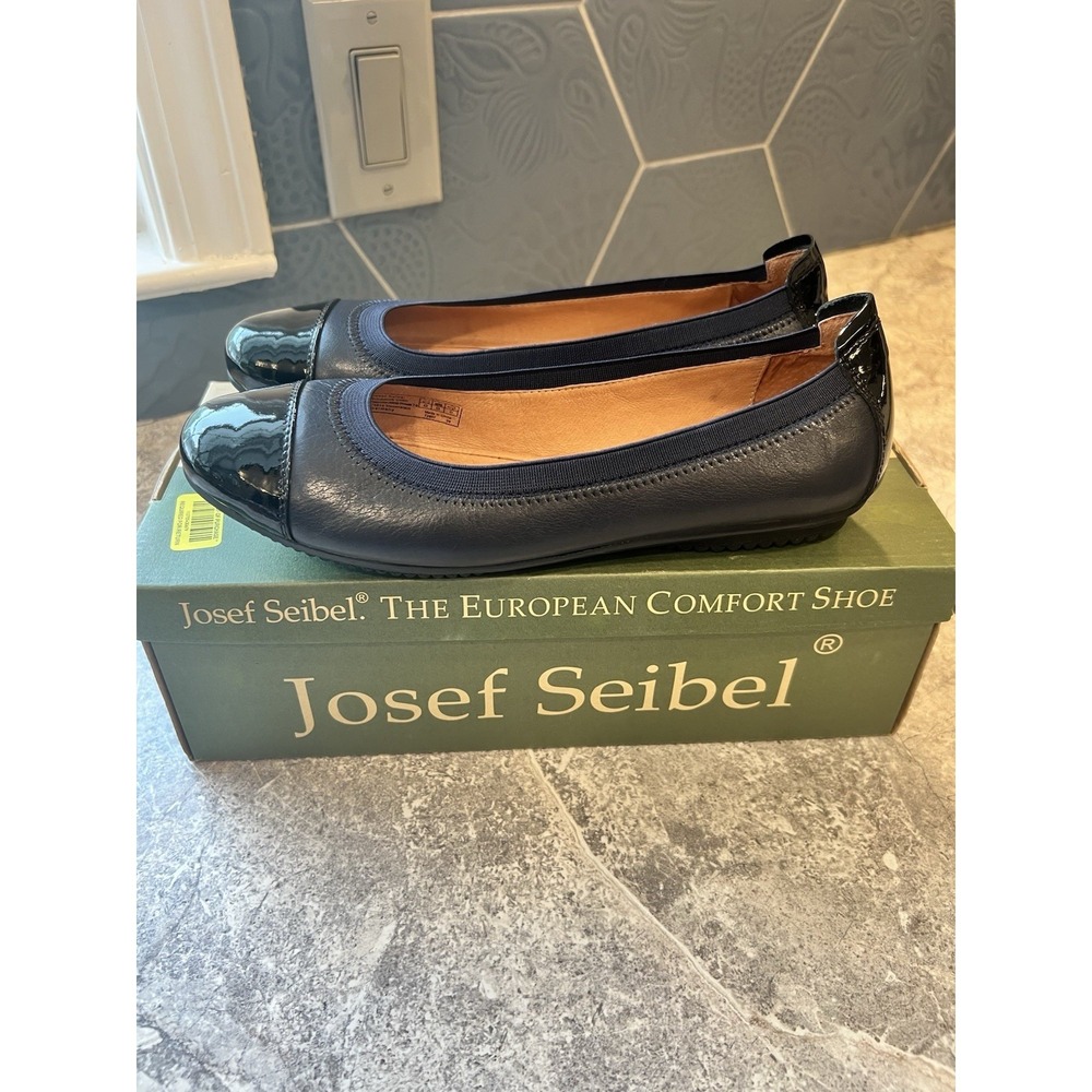 Josef Seibel Ocean Black Leather Ballet Flats Women's EU 39 US 8.5 (w/ Box)